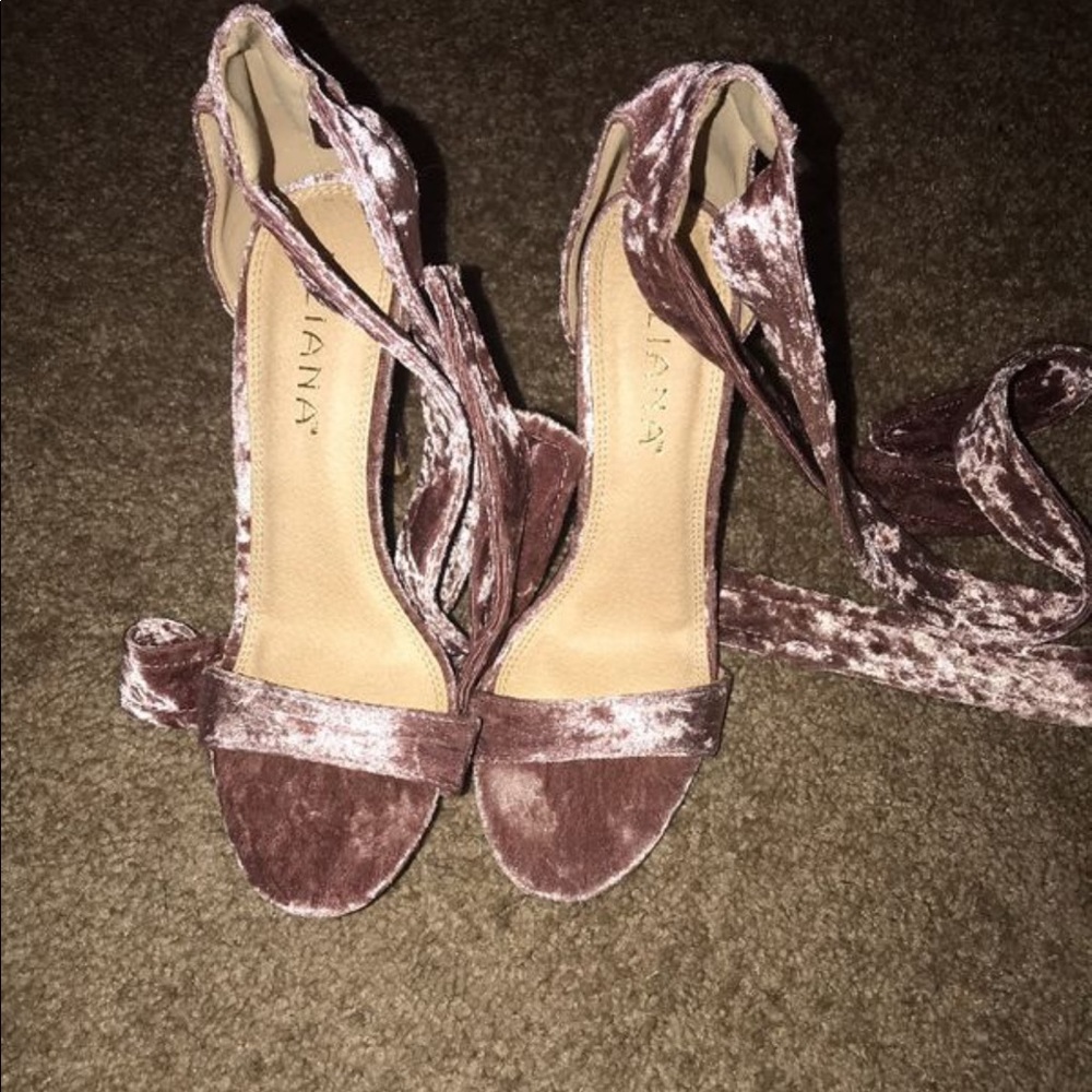 Velvet Pink strap up heels